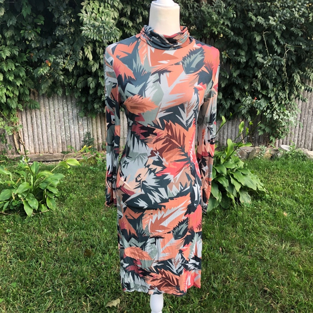 Nife Tribal Boho Long Sleeve Turtleneck Dress
